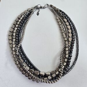 Silpada Layered 5 Strand Silver Metallic Glass Bead Necklace 925 Sterling Clasp